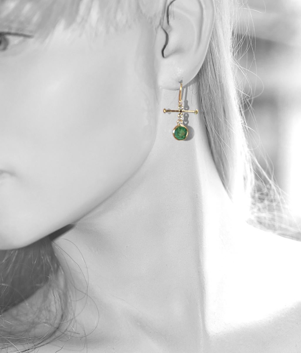 Contemporary Emerald Gold Earrings