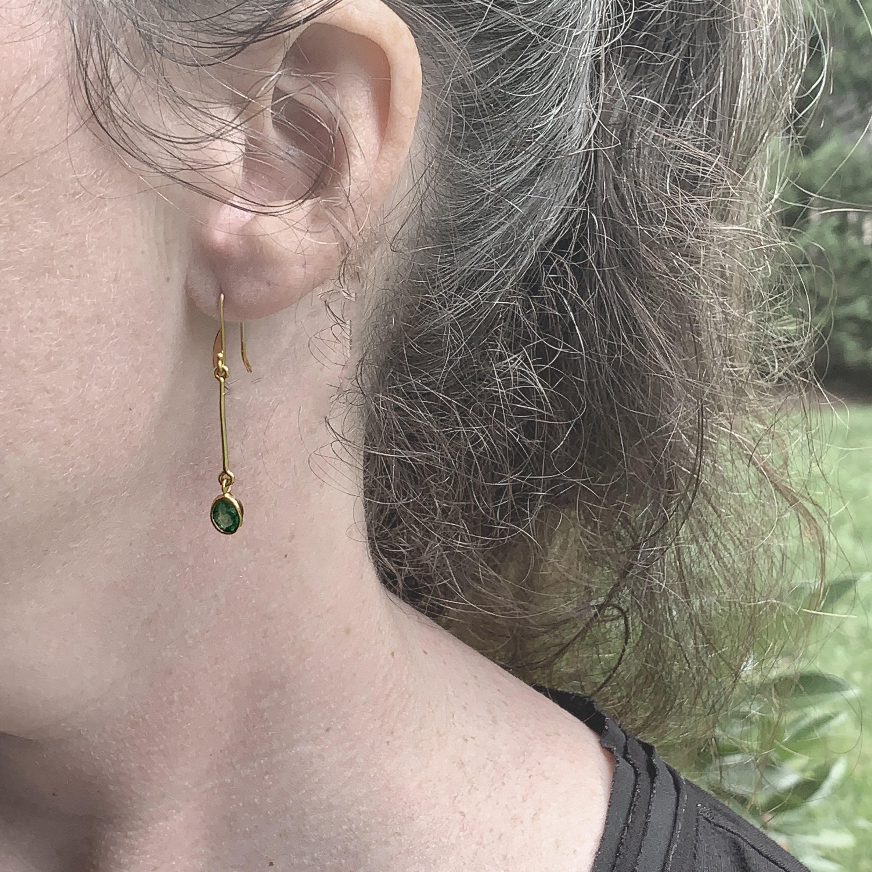 Artisan Emerald Gold Earrings For Sale