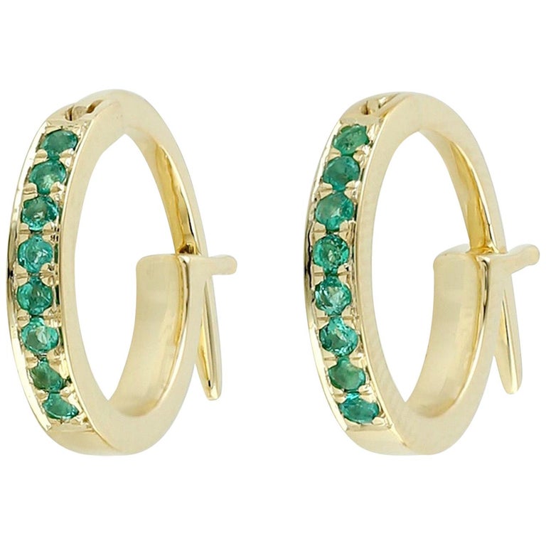 Emerald Gold Huggie Hoop Earrings For Sale (Free Shipping) at 1stDibs