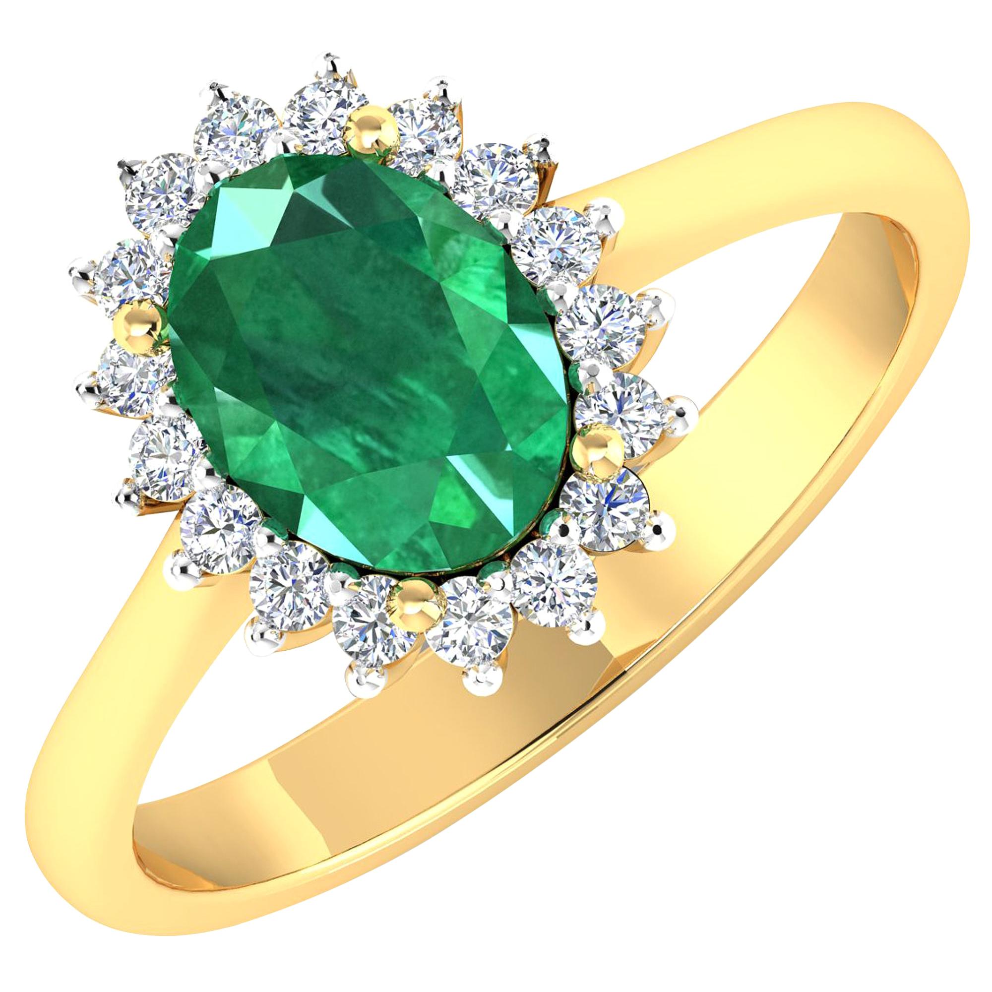 Emerald Gold Ring, 14 Karat Gold Emerald and Diamond Engagement Ring, 1.87 Carat For Sale