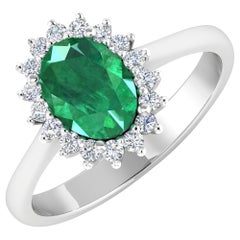 Emerald Gold Ring, 14 Karat Gold Emerald and Diamond Engagement Ring, 1.87 Carat