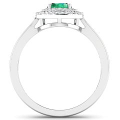 Emerald Gold Ring, 14 Karat Gold Emerald and Diamond Ring, 0.78 Carat