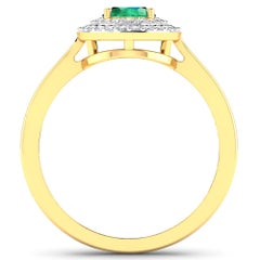 Emerald Gold Ring, 14 Karat Gold Emerald and Diamond Ring, 0.78 Carat