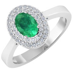 Emerald Gold Ring, 14 Karat Gold Emerald and Diamond Ring, 0.78 Carat