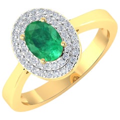 Emerald Gold Ring, 14 Karat Gold Emerald and Diamond Ring, 0.78 Carat