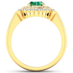Emerald Gold Ring, 14 Karat Gold Emerald and Diamond Ring, 1.57 Carat