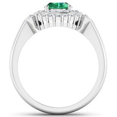 Emerald Gold Ring, 14 Karat Gold Emerald and Diamond Ring, 1.57 Carat