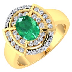 Emerald Gold Ring, 14 Karat Gold Emerald and Diamond Ring, 1.57 Carat