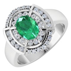 Emerald Gold Ring, 14 Karat Gold Emerald and Diamond Ring, 1.57 Carat