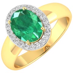 Emerald Gold Ring, 14 Karat Gold Emerald and Diamond Ring, 1.87 Carat