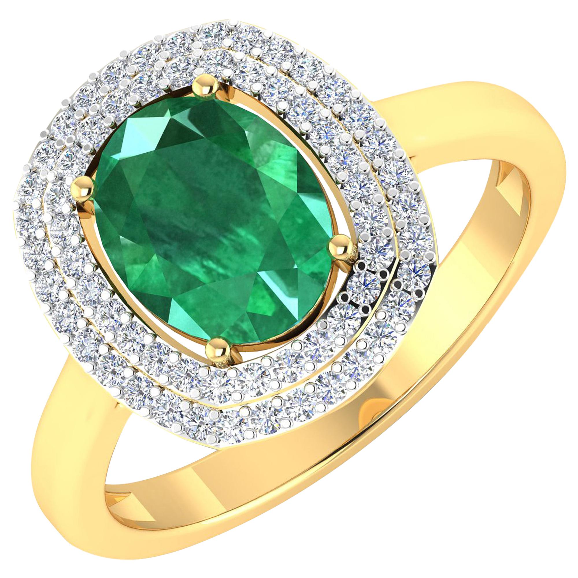 Emerald Gold Ring, 14 Karat Gold Emerald and Diamond Ring, 1.93 Carat For Sale