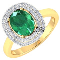 Emerald Gold Ring, 14 Karat Gold Emerald and Diamond Ring, 1.93 Carat