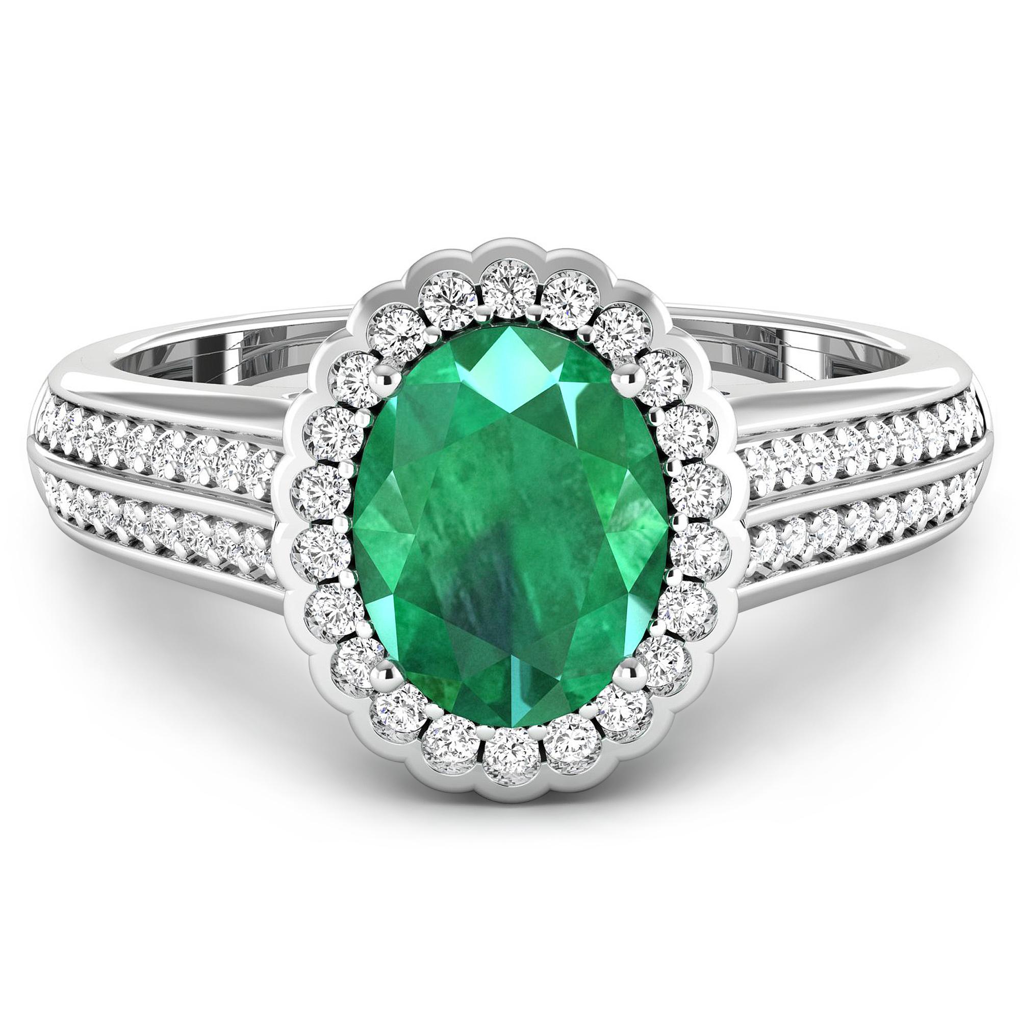 Contemporary Emerald Gold Ring, 14 Karat Gold Emerald and Diamond Ring, 2.07 Carat For Sale