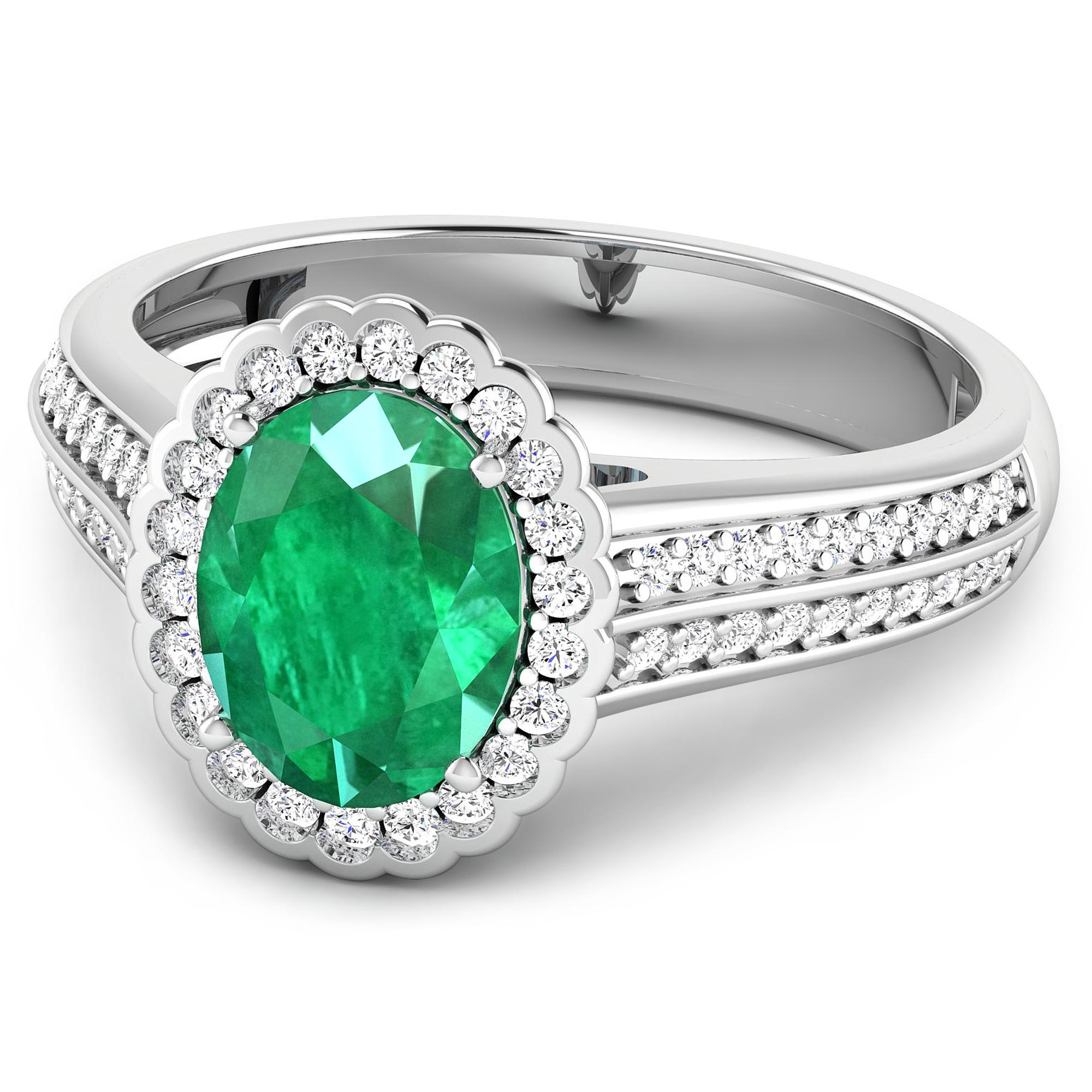Oval Cut Emerald Gold Ring, 14 Karat Gold Emerald and Diamond Ring, 2.07 Carat For Sale