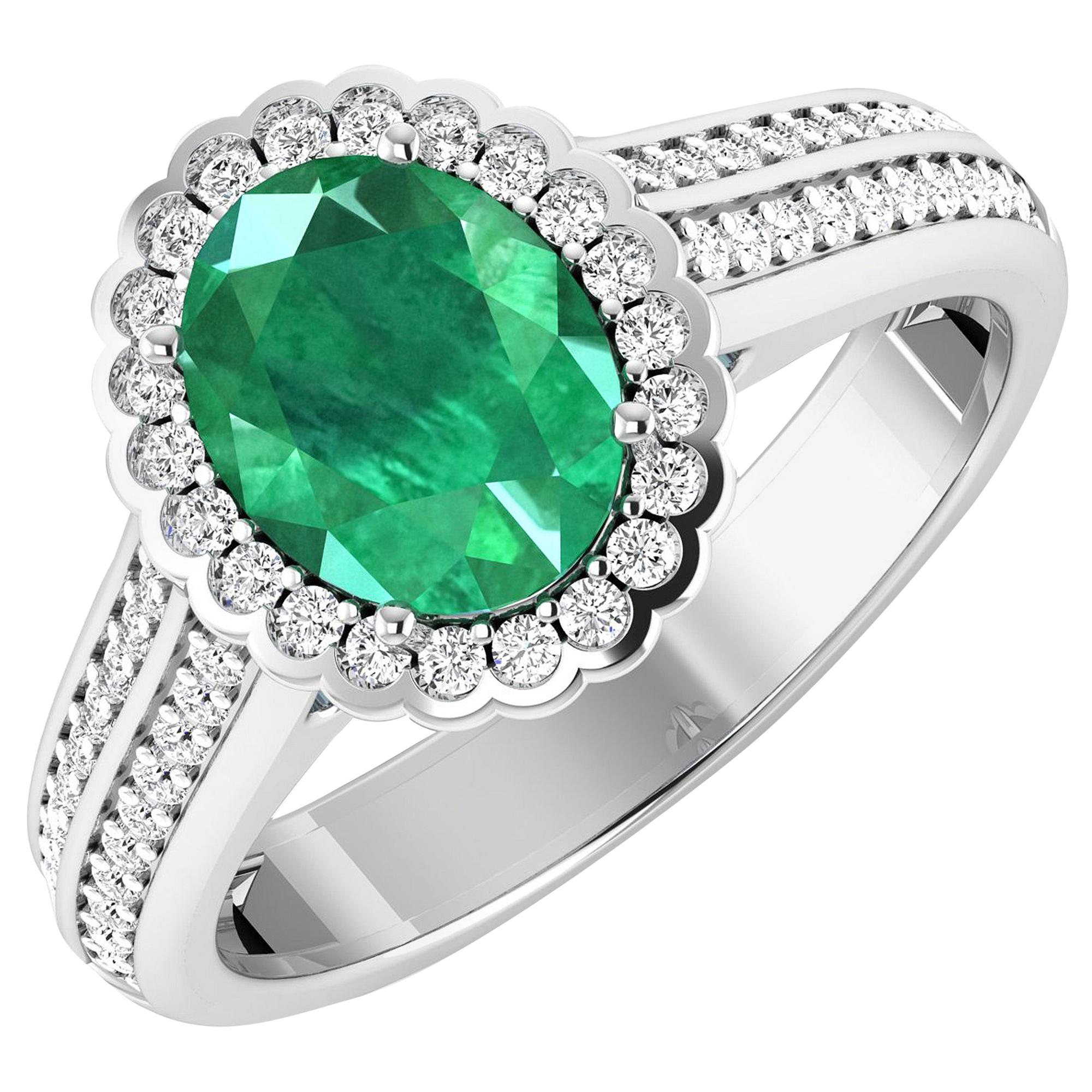 Emerald Gold Ring, 14 Karat Gold Emerald and Diamond Ring, 2.07 Carat For Sale