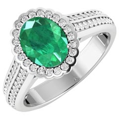 Emerald Gold Ring, 14 Karat Gold Emerald and Diamond Ring, 2.07 Carat