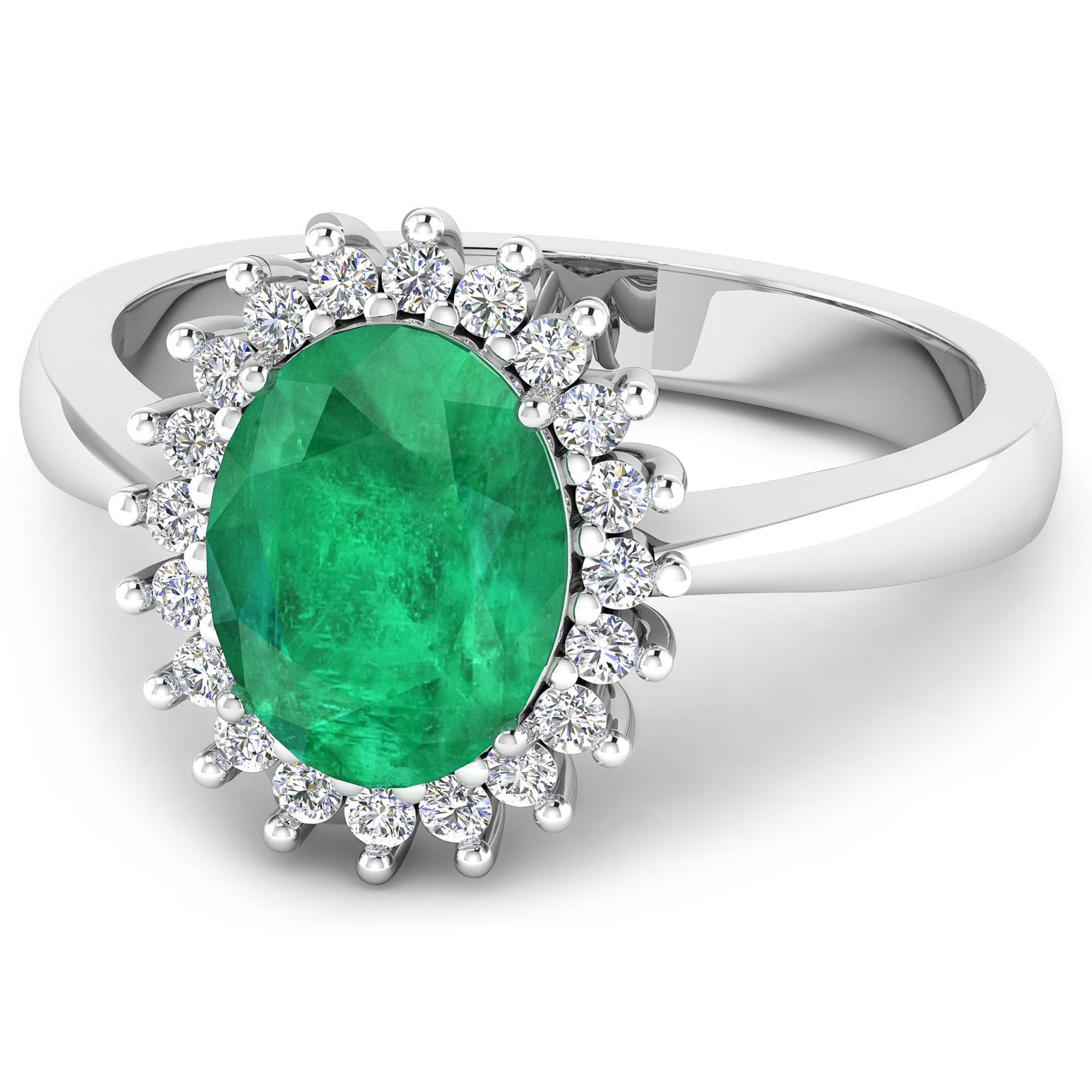 Oval Cut Emerald Gold Ring, 14 Karat Gold Emerald and Diamond Ring, 1.29 Carat For Sale