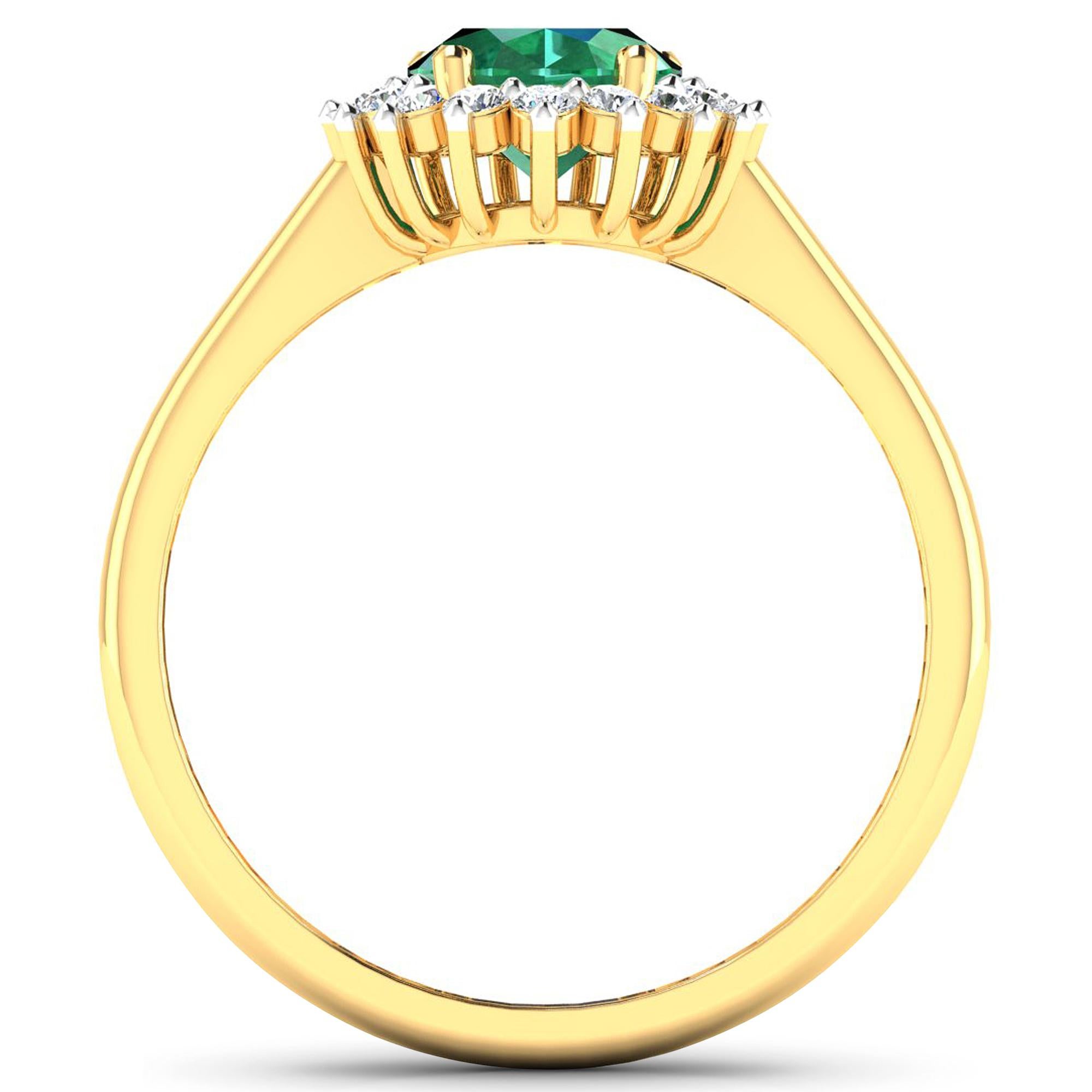 Emerald Gold Ring, 14Kt Gold Emerald & Diamond Engagement Ring, 1.87ctw.

Flaunt yourself with this 14K Yellow Gold Emerald & White Diamond Engagement Ring. The setting is inlaid with 20 accented full-cut White Diamond round stones for a total stone