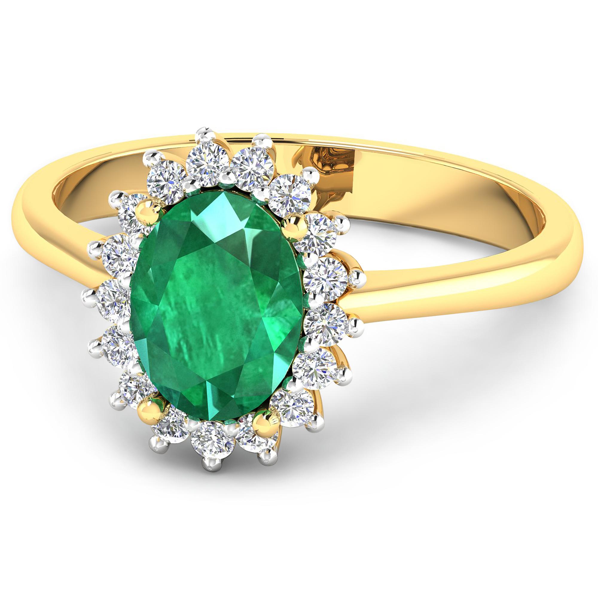 Contemporary Emerald Gold Ring, 14 Karat Gold Emerald and Diamond Engagement Ring, 1.87 Carat For Sale