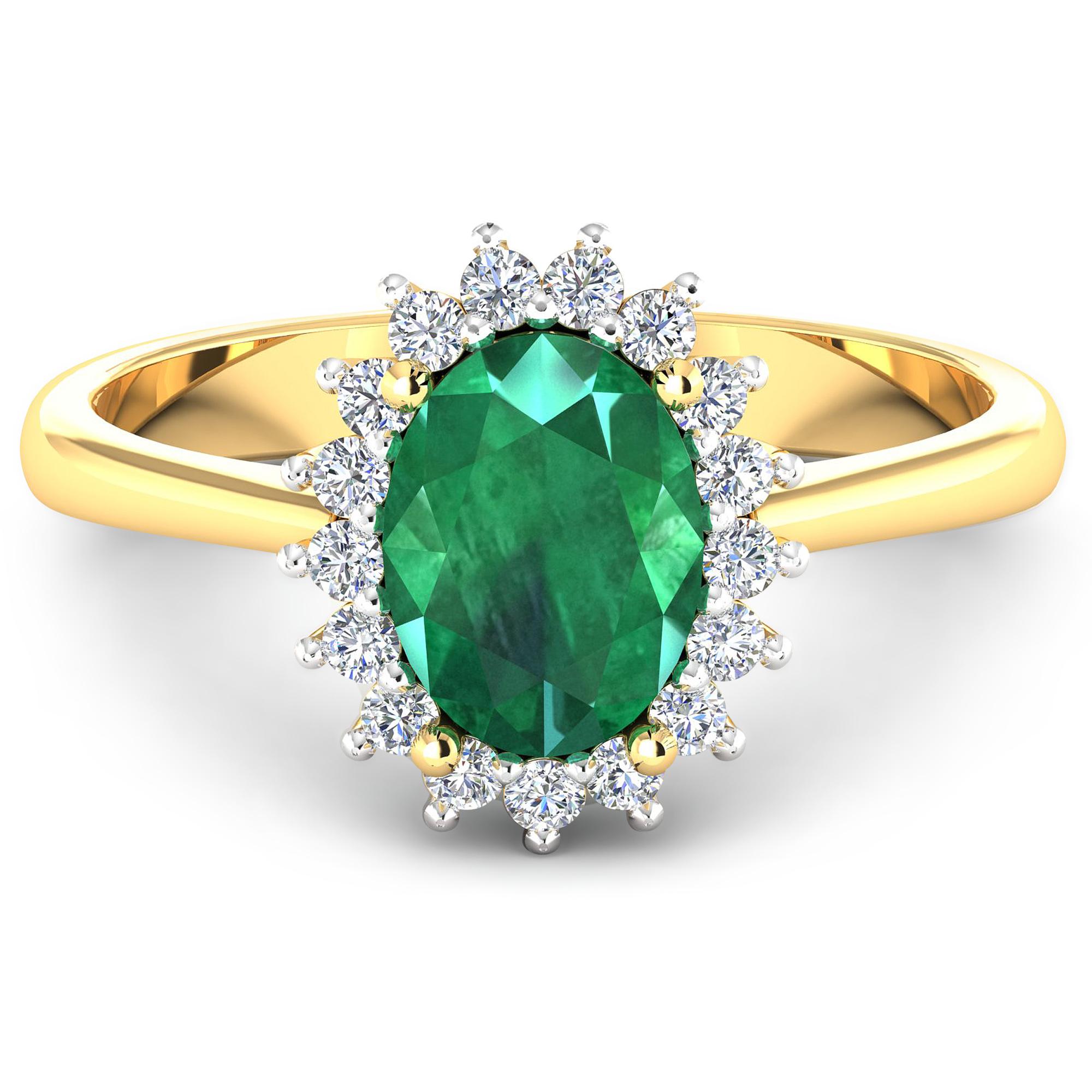 Oval Cut Emerald Gold Ring, 14 Karat Gold Emerald and Diamond Engagement Ring, 1.87 Carat For Sale