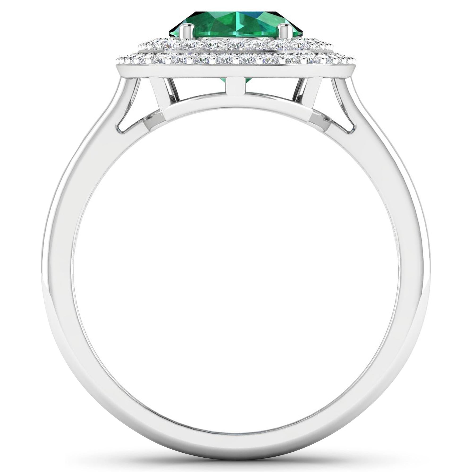 Emerald Gold Ring, 14Kt Gold Emerald & Diamond Engagement Ring, 1.93ctw.

Flaunt yourself with this 14K White Gold Emerald & White Diamond Engagement Ring. The setting is inlaid with 62 accented full-cut White Diamond round stones for a total stone