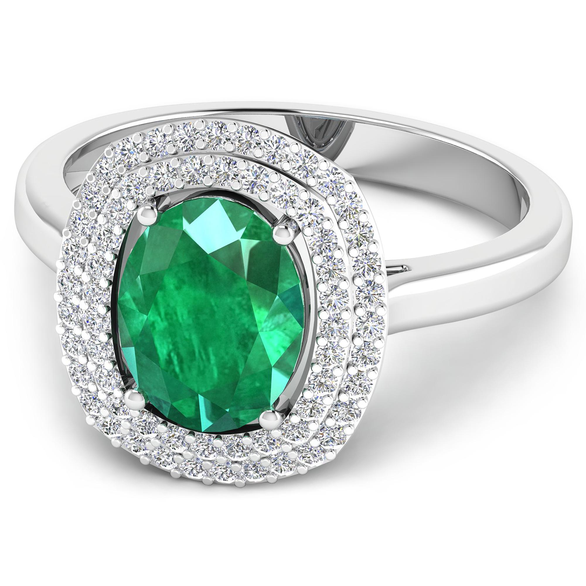 Contemporary Emerald Gold Ring, 14 Karat Gold Emerald and Diamond Engagement Ring, 1.93 Carat For Sale