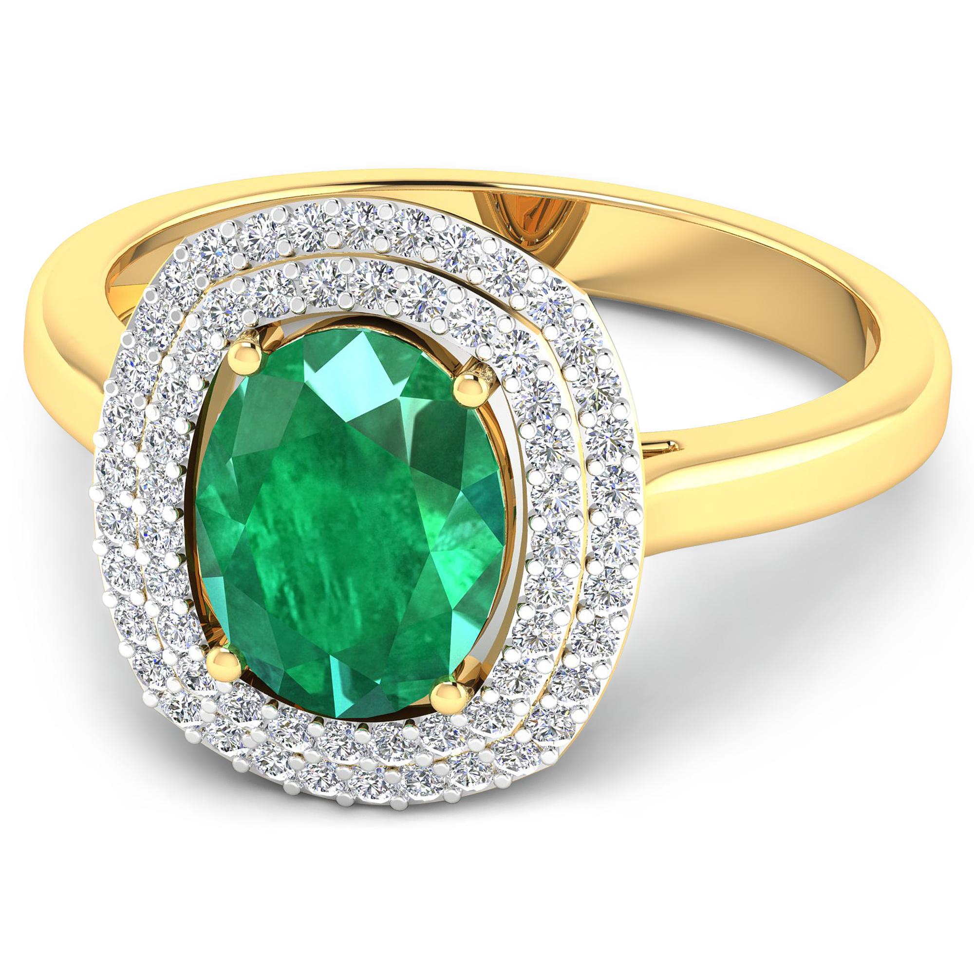 Contemporary Emerald Gold Ring, 14 Karat Gold Emerald and Diamond Ring, 1.93 Carat For Sale