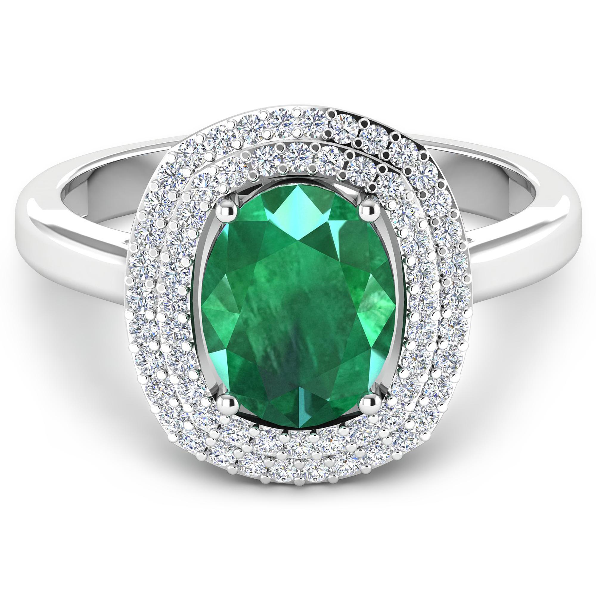 Oval Cut Emerald Gold Ring, 14 Karat Gold Emerald and Diamond Engagement Ring, 1.93 Carat For Sale
