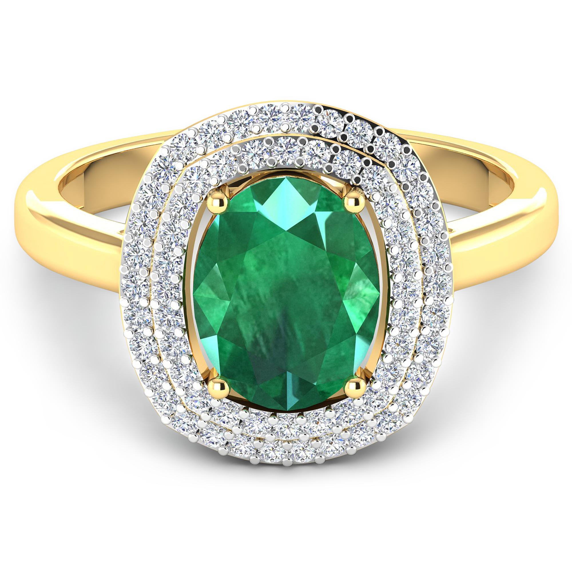 Oval Cut Emerald Gold Ring, 14 Karat Gold Emerald and Diamond Ring, 1.93 Carat For Sale