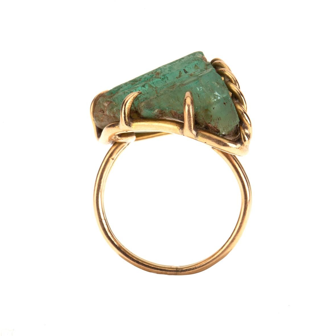 Artisan Emerald Gold Ring For Sale