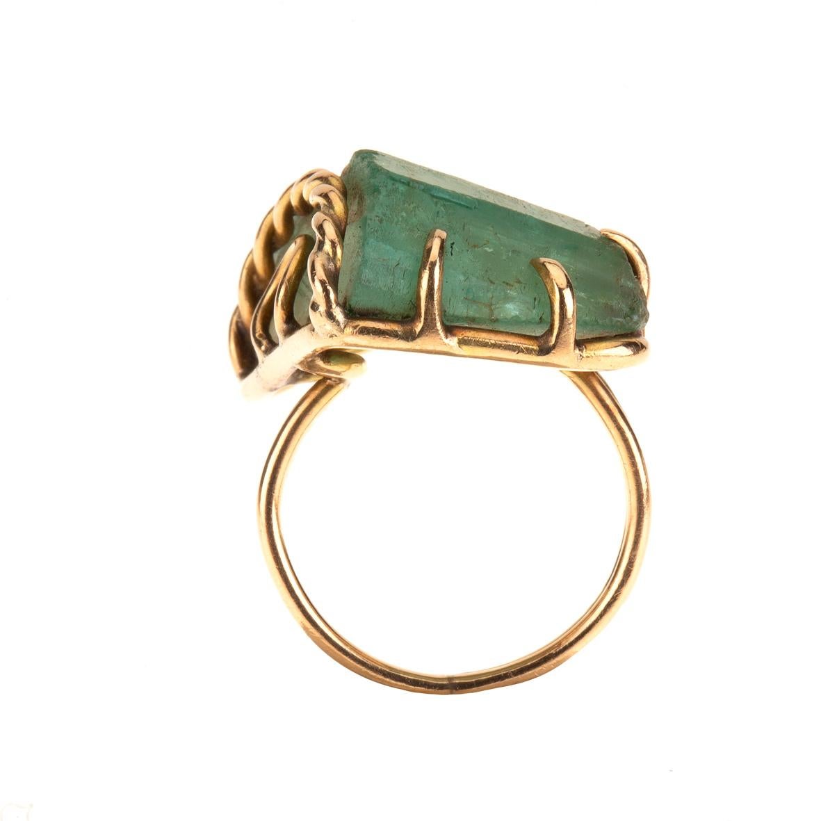 Old Mine Cut Emerald Gold Ring For Sale