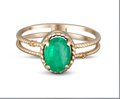 Emerald Gold Ring, Oval Emerald Ring, 14k Gold Ring with Emerald