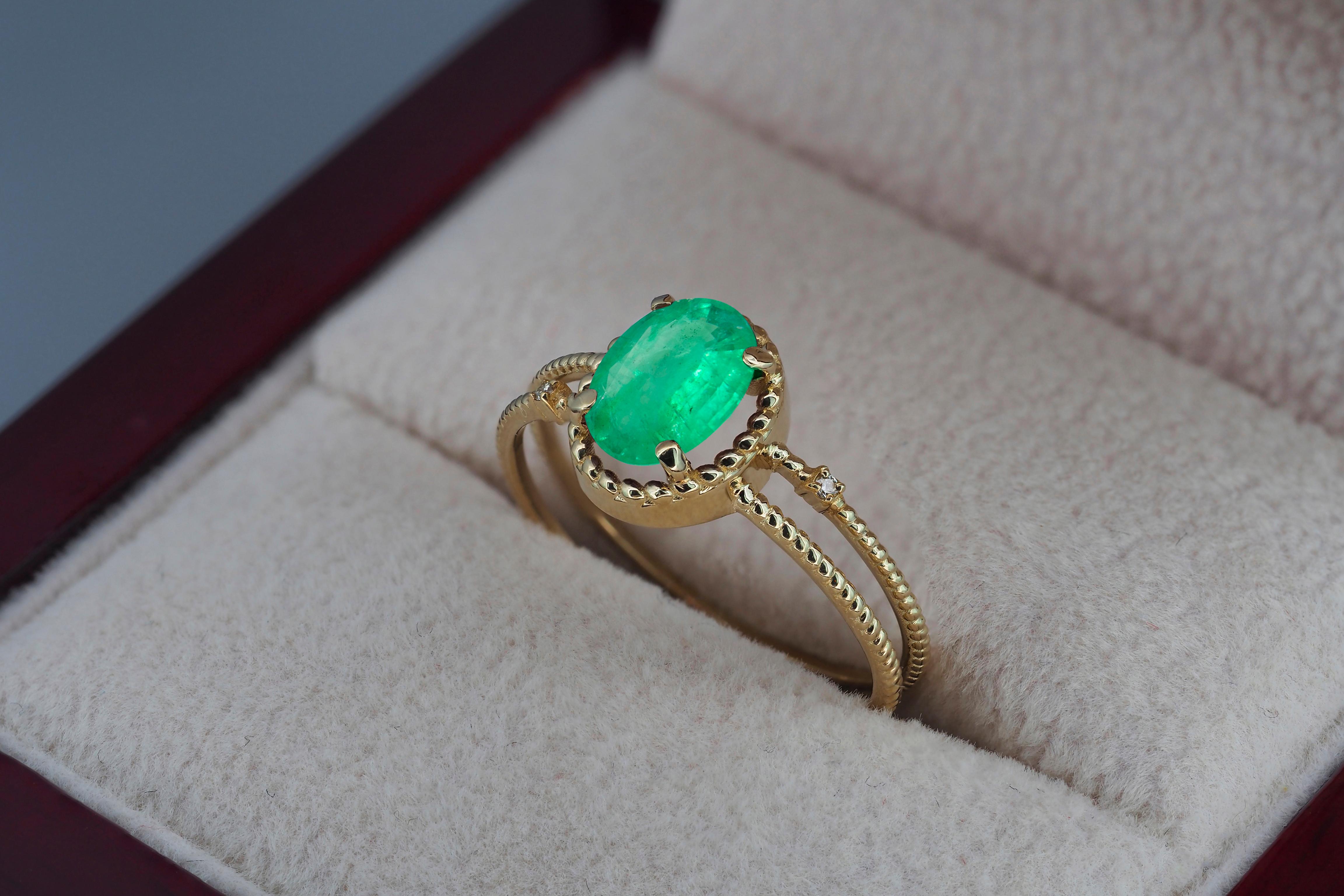 For Sale:  Emerald Gold Ring, Oval Emerald Ring, 14k Gold Ring with Emerald 5