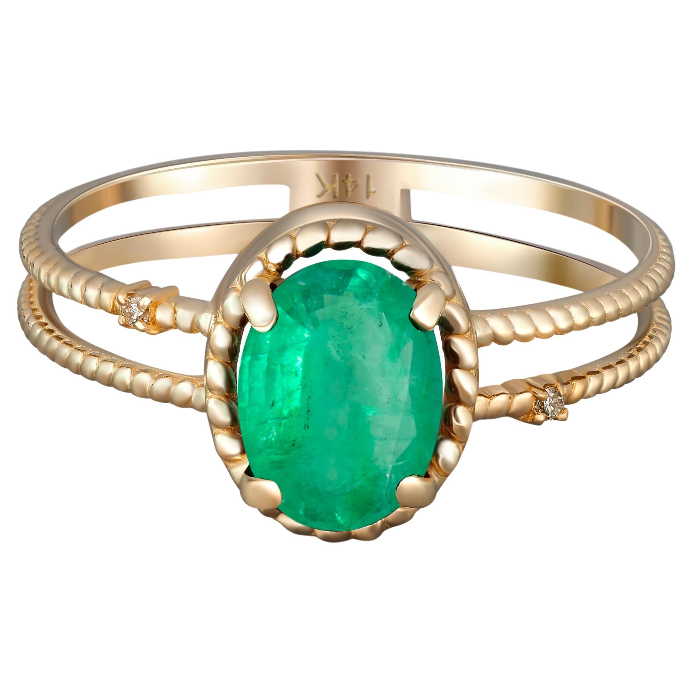 Smaragd-Goldring, ovaler Smaragdring, 14k Goldring mit Smaragd