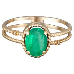 Emerald Gold Ring, Oval Emerald Ring, 14k Gold Ring with Emerald