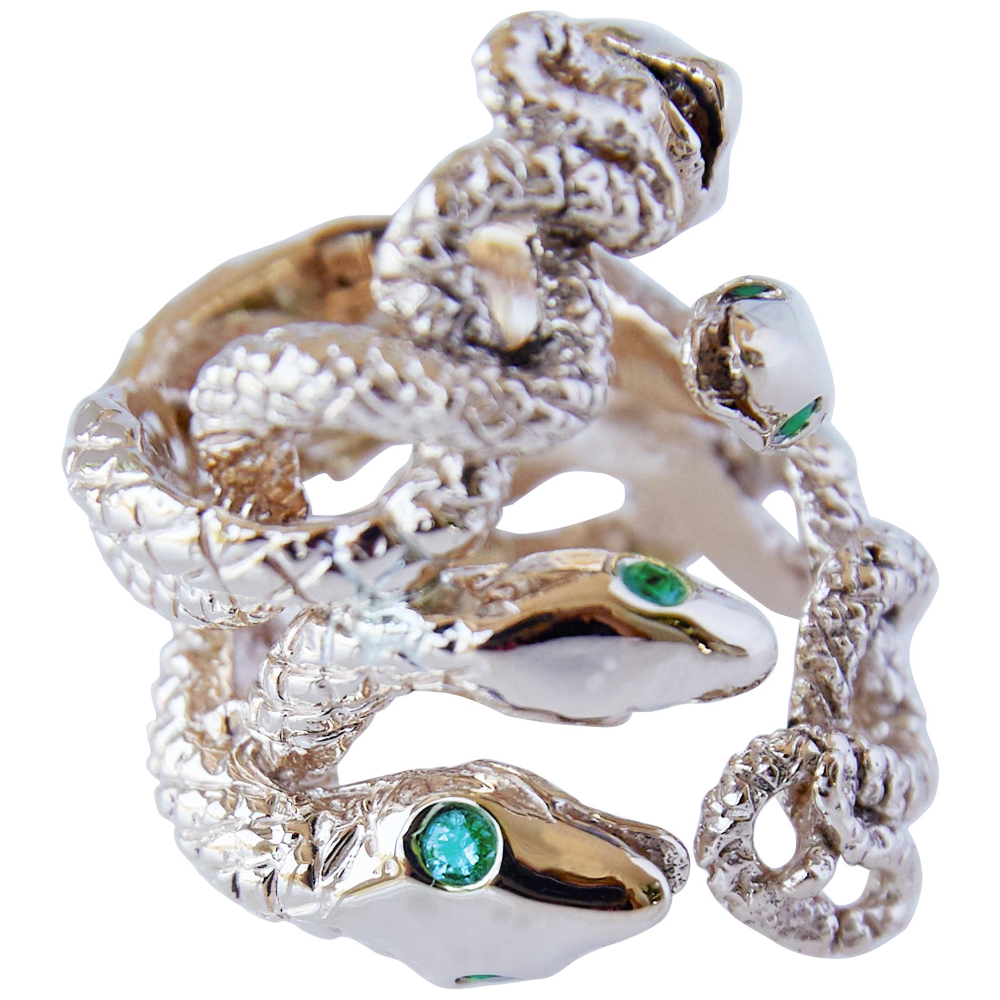 Emerald Snake Ring Gold Cocktail Ring J Dauphin For Sale