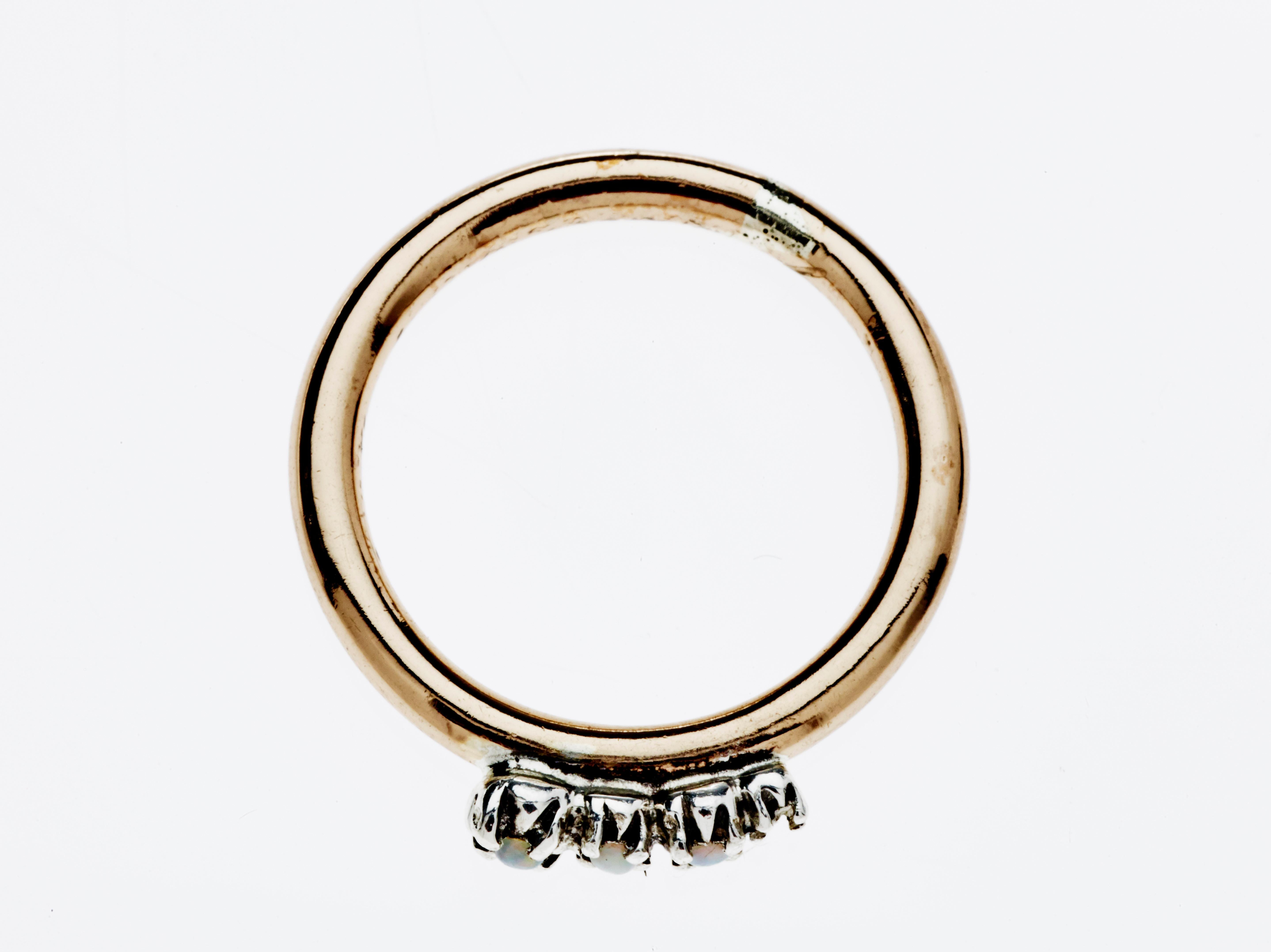 Multi Stone 1 Pc White Diamond 3 pcs Emerald Gold Victorian Style Cocktail Ring Band is 14k yellow gold and the prongs that holds the gems in White Gold 
Brand: J Dauphin
Style:  