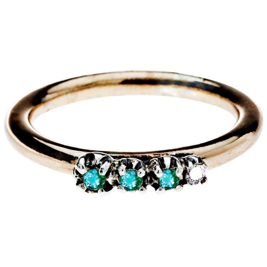 White Diamond Emerald Gold Ring Victorian Style Cocktail J Dauphin