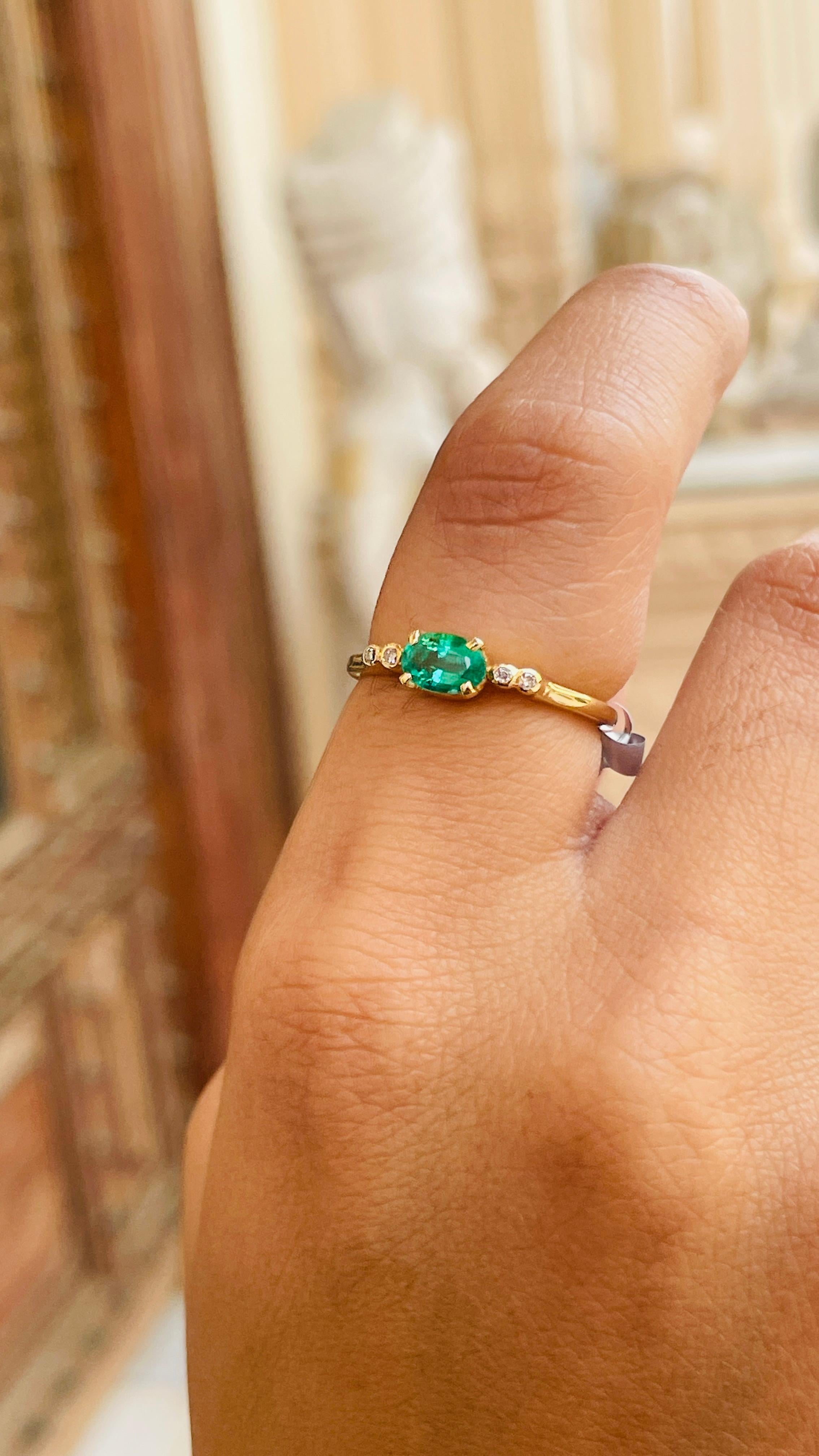 Emerald Gold Ring with Diamonds in 14K Yellow Gold 12