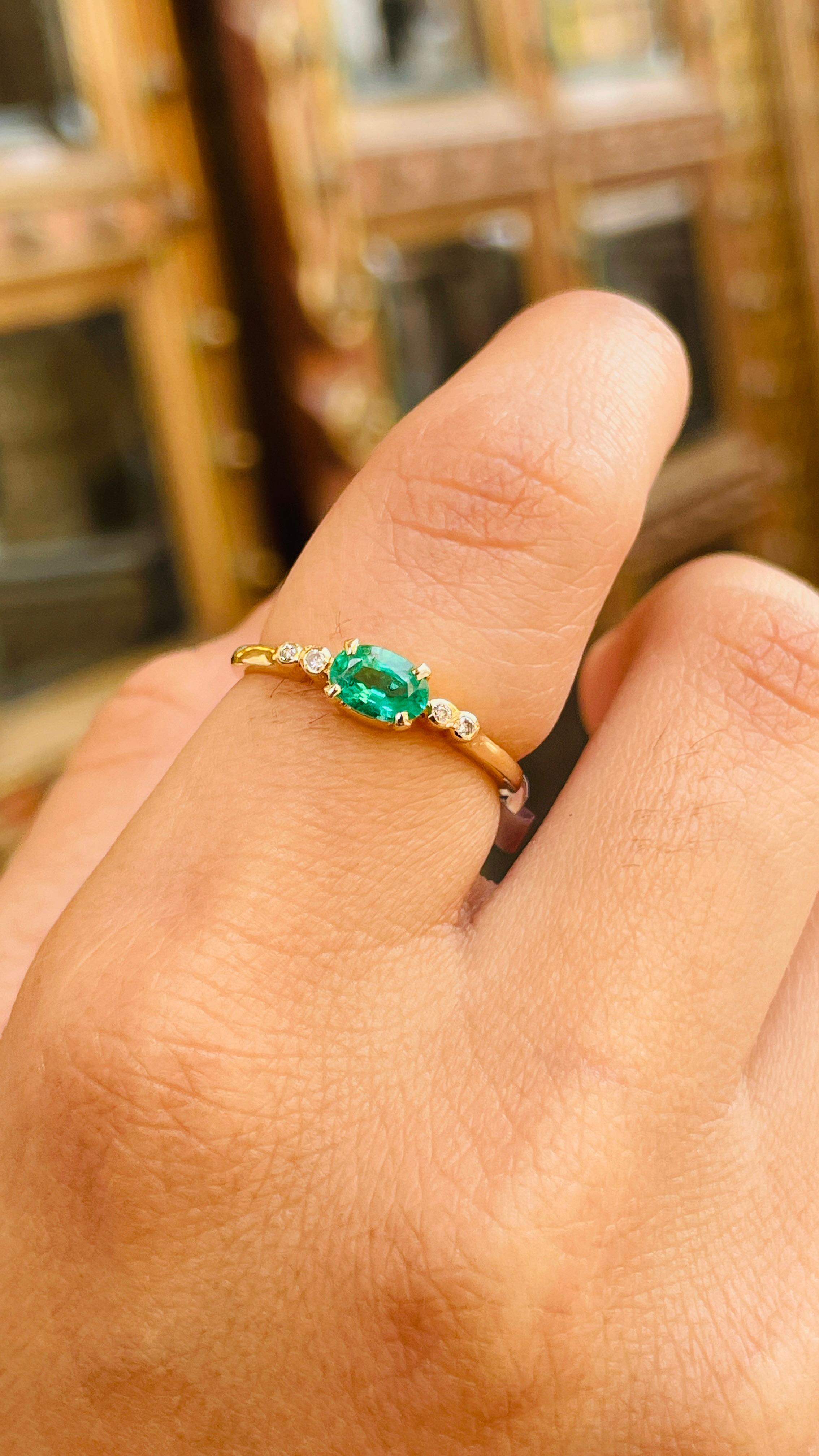 Emerald Gold Ring with Diamonds in 14K Yellow Gold 2