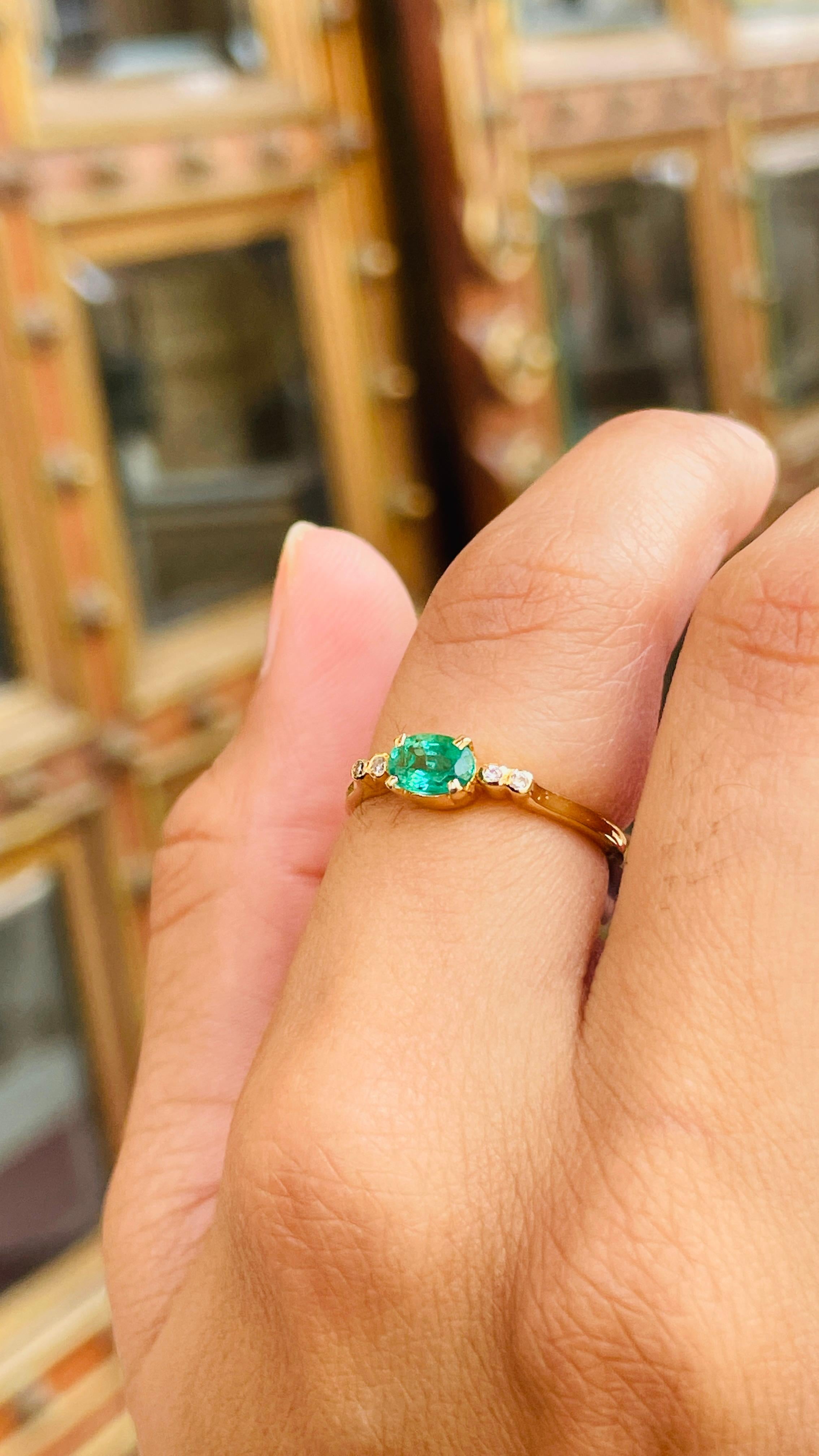 Emerald Gold Ring with Diamonds in 14K Yellow Gold 13