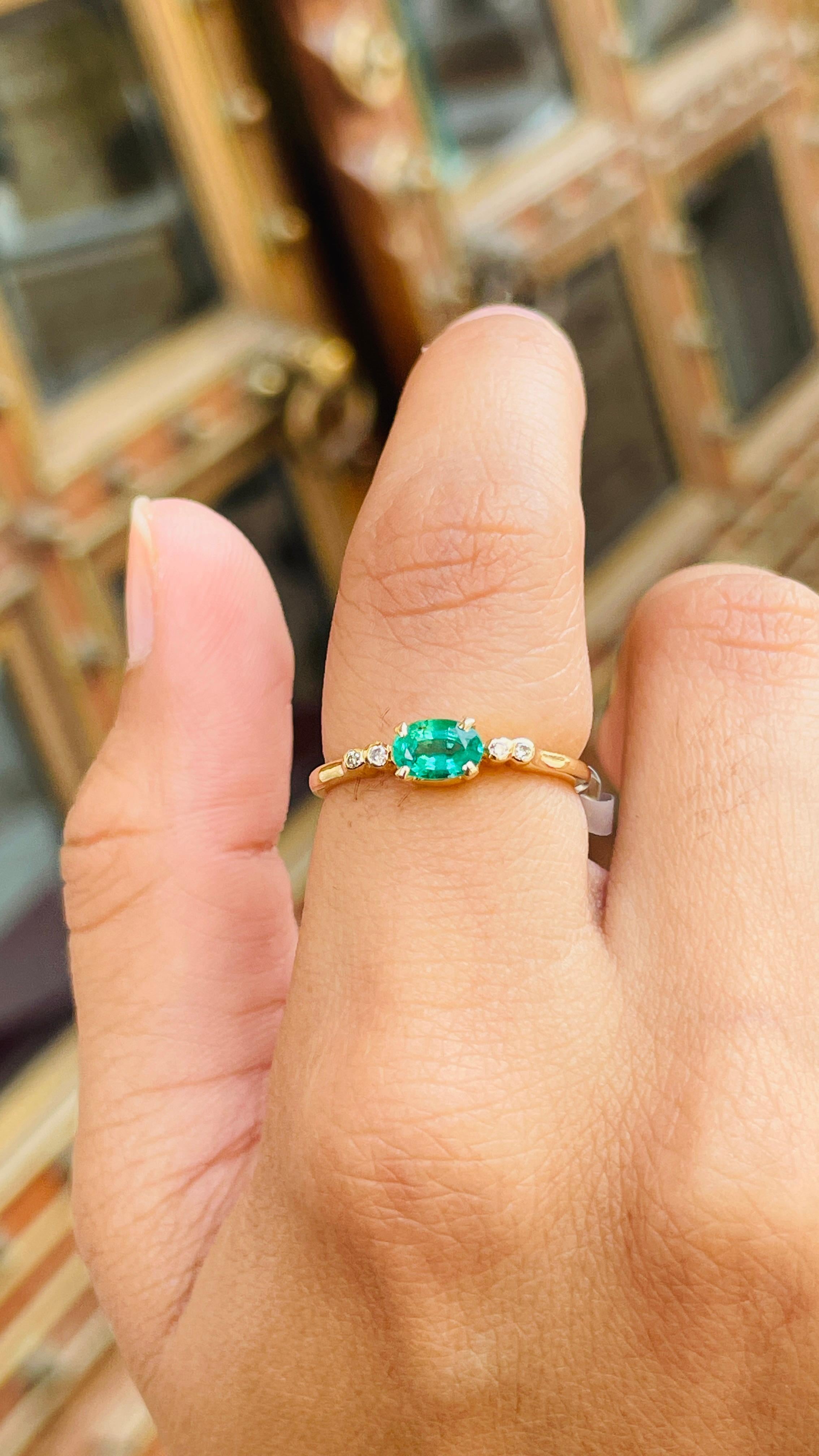 Emerald Gold Ring with Diamonds in 14K Yellow Gold 4