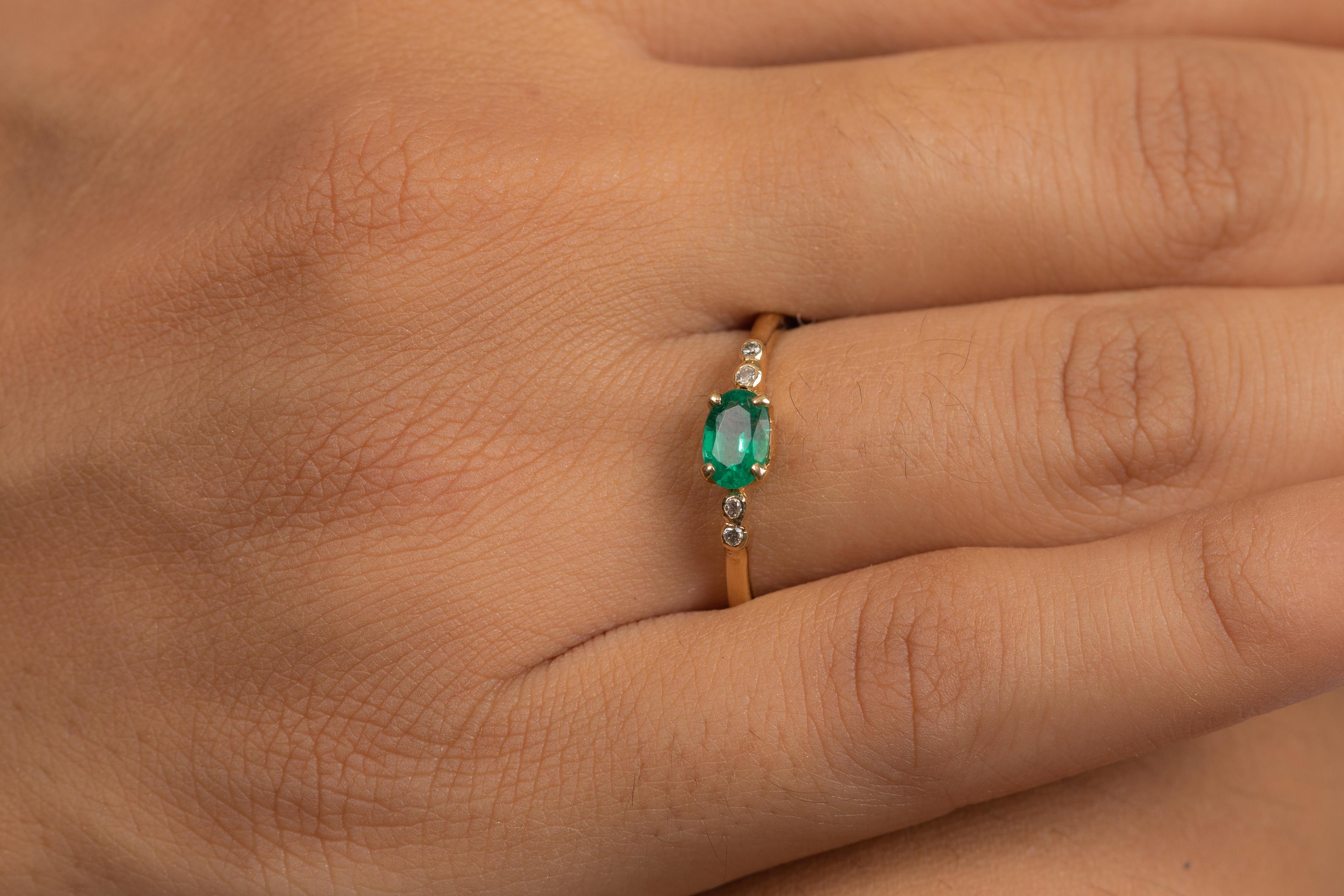 Emerald Gold Ring with Diamonds in 14K Yellow Gold 3