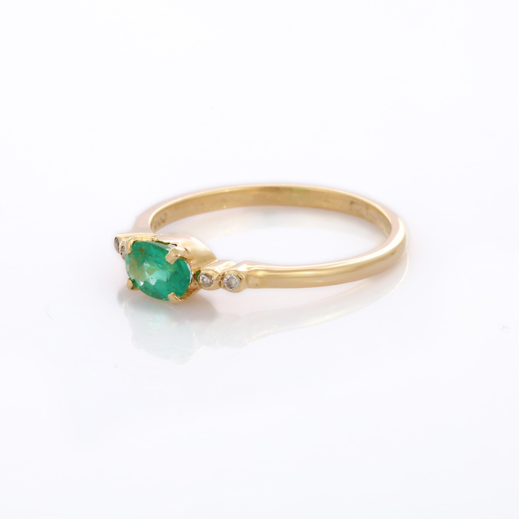 Emerald Gold Ring with Diamonds in 14K Yellow Gold 5