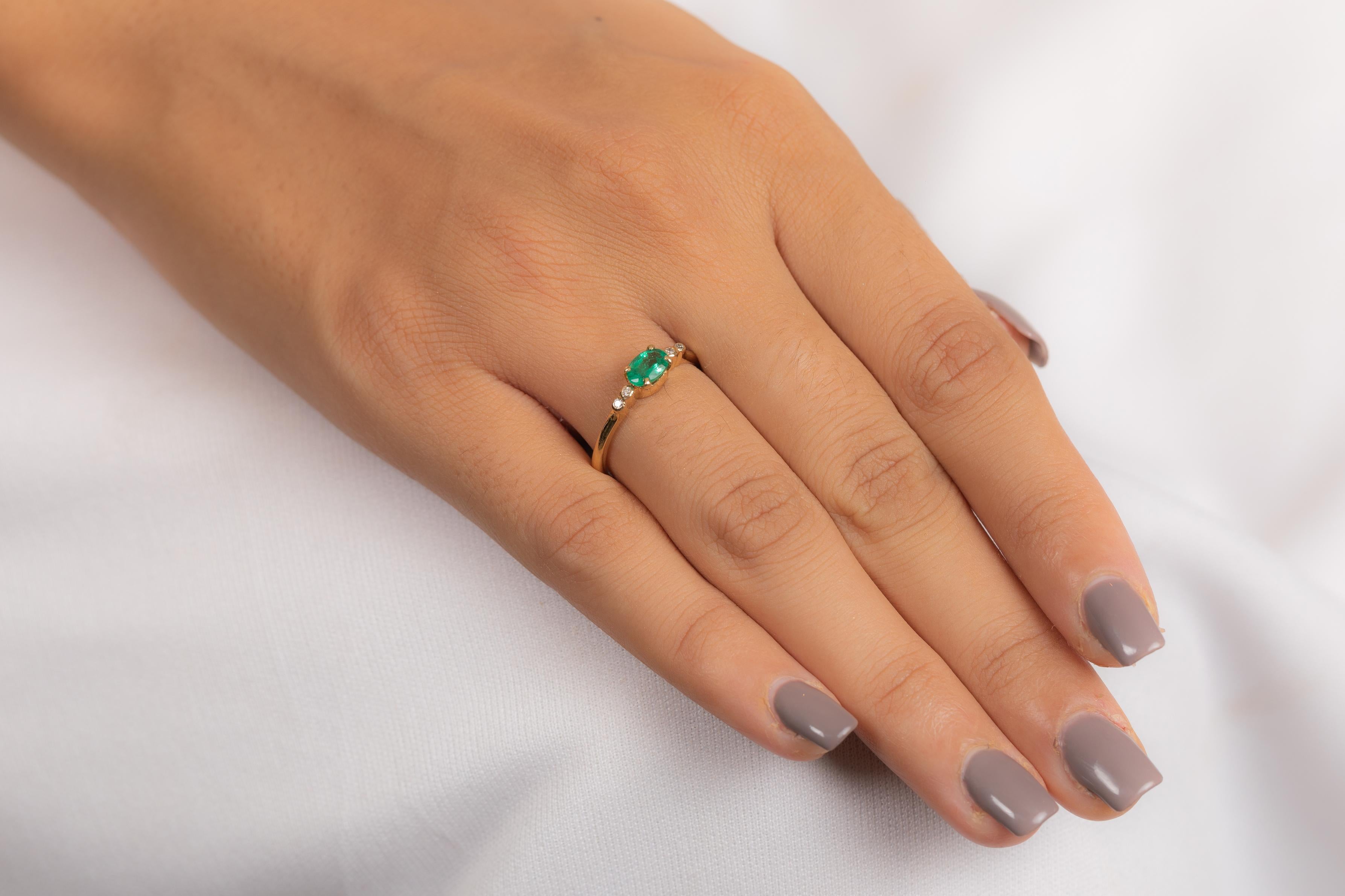 Emerald Gold Ring with Diamonds in 14K Yellow Gold 6
