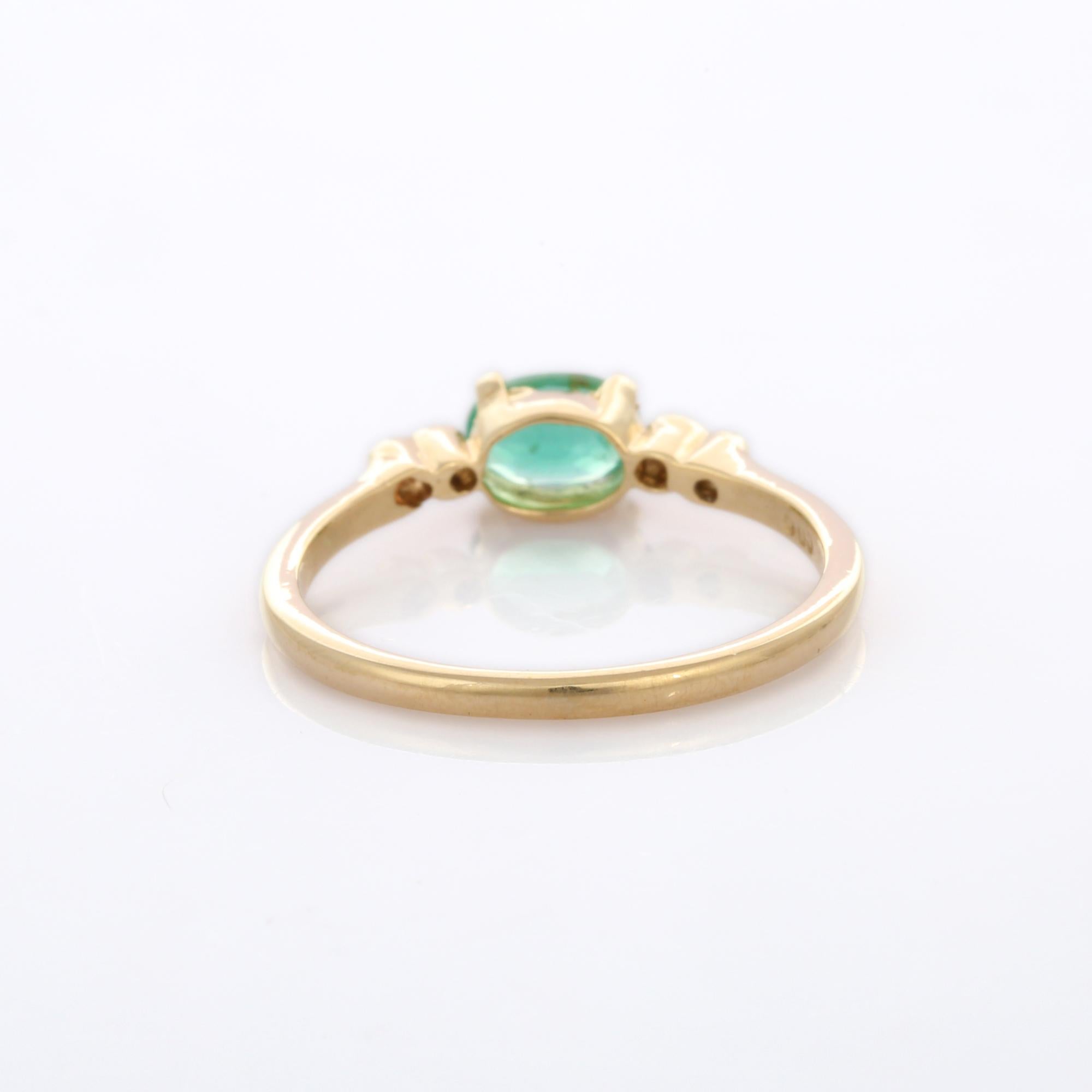 Emerald Gold Ring with Diamonds in 14K Yellow Gold 7