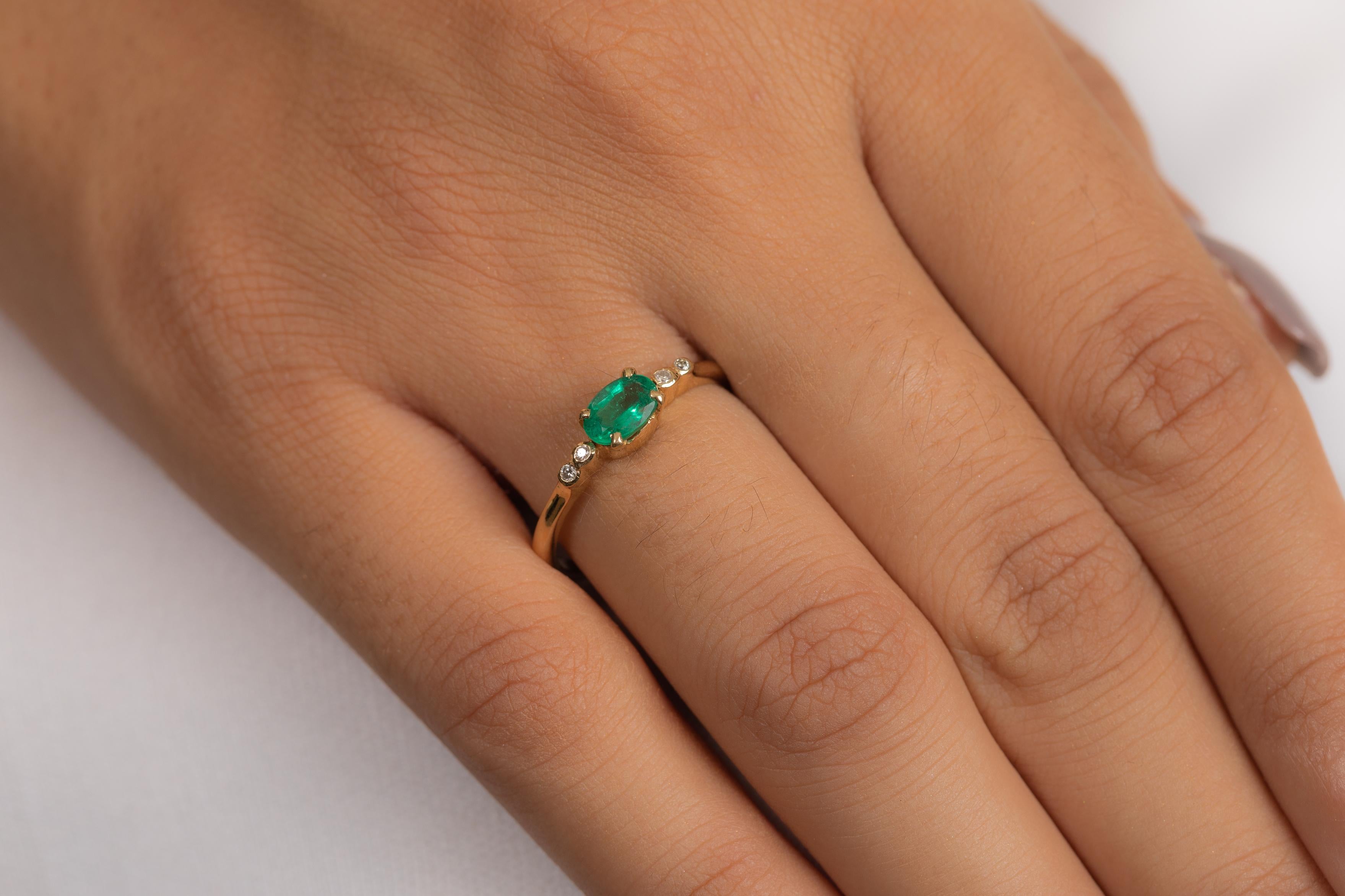 Emerald Gold Ring with Diamonds in 14K Yellow Gold 8