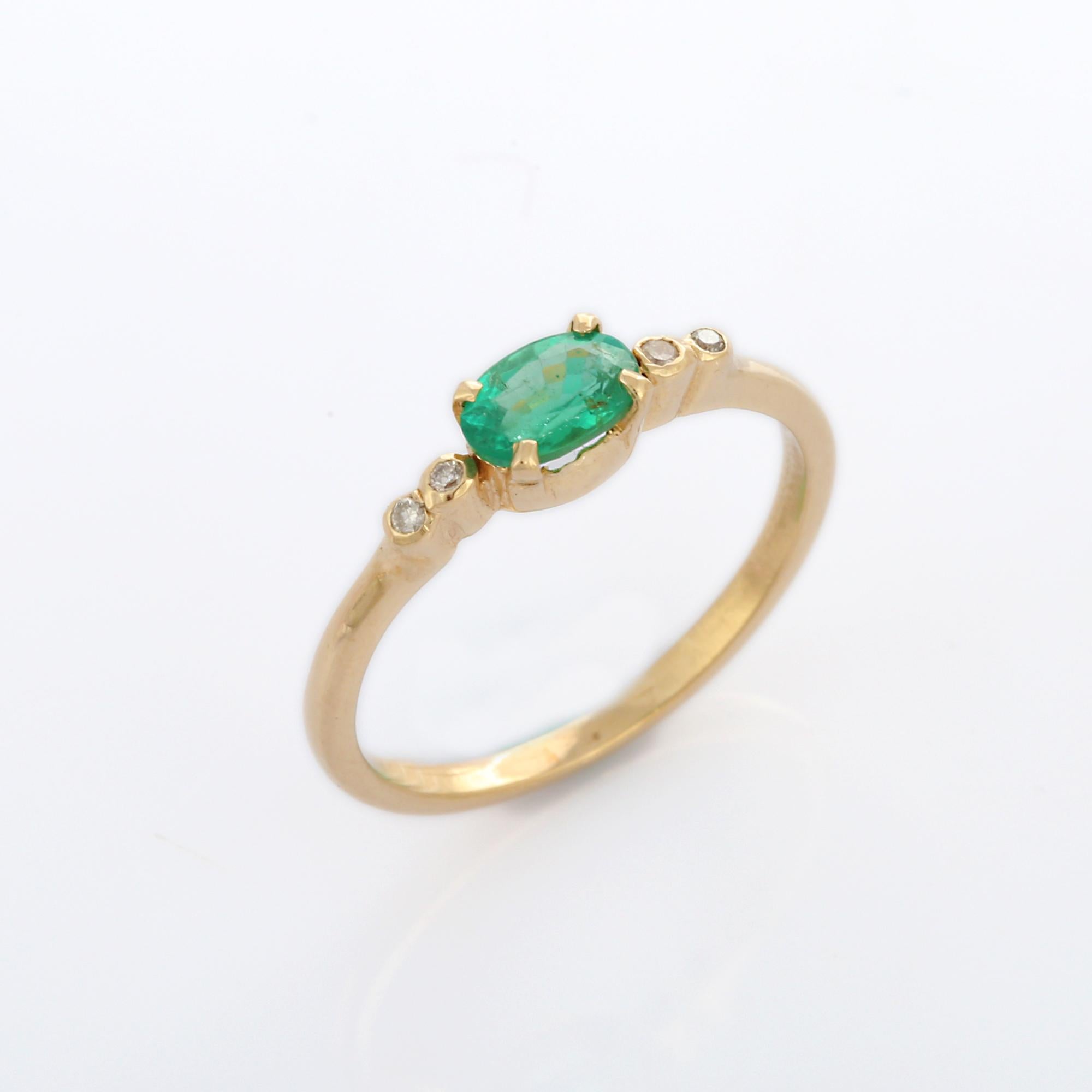 Emerald Gold Ring with Diamonds in 14K Yellow Gold 9
