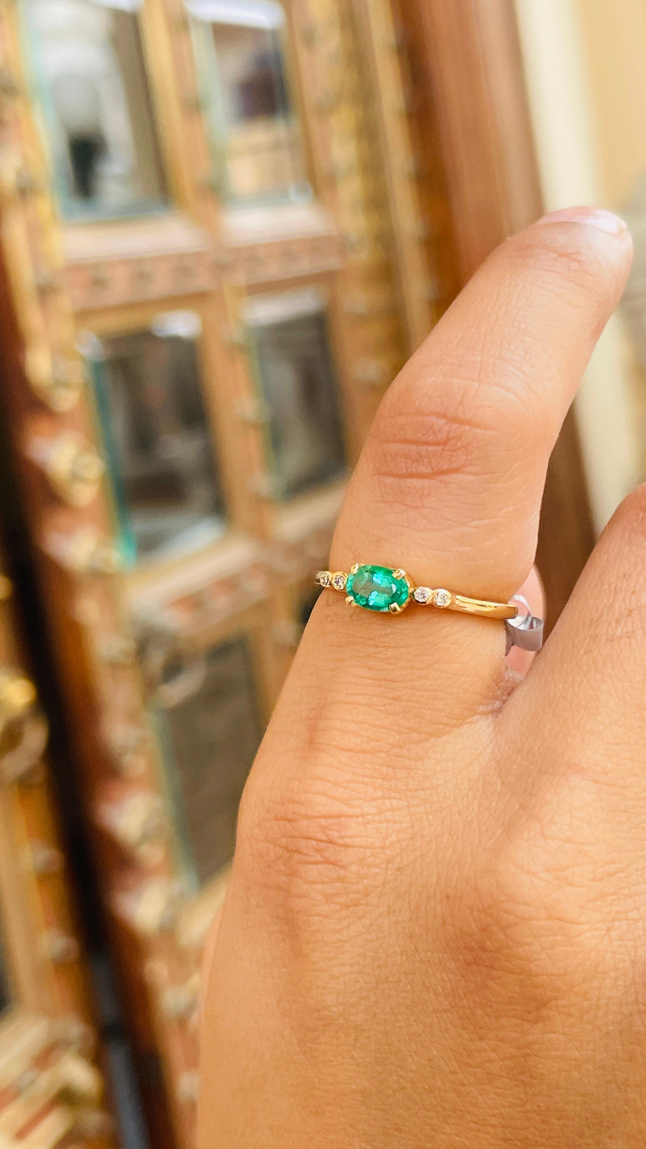 Emerald Gold Ring with Diamonds in 14K Yellow Gold 11