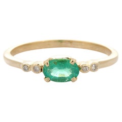 Emerald Gold Ring with Diamonds in 14K Yellow Gold